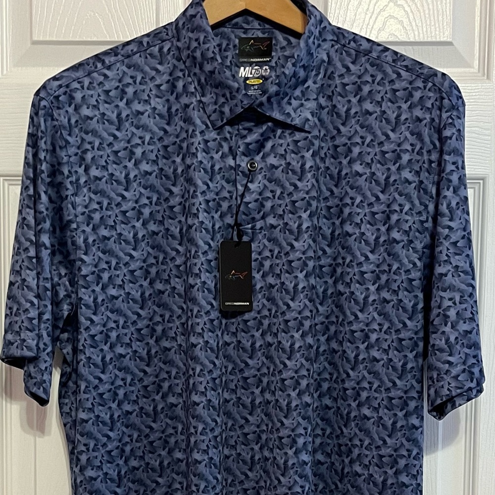 Greg Norman Men’s Golf Polo Shirt, ML75, Play Dry, Navy Shark, New with Tag